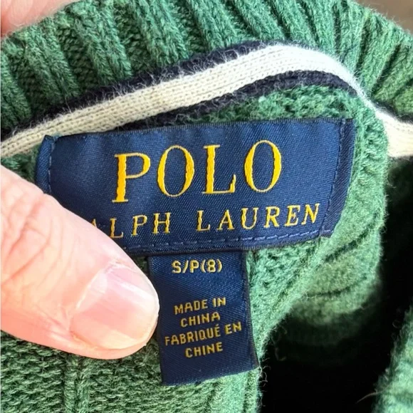 Boys Polo Ralph Lauren Cable Knit Sweater Green Pony Logo Size S (8) Cotton - Picture 6 of 7